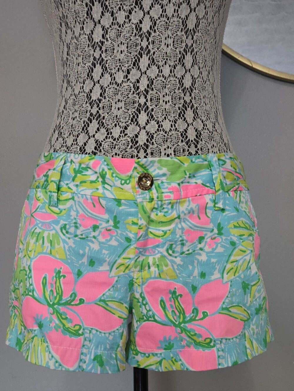 Lilly Pulitzer Pink & Aqua Floral Jean Shorts